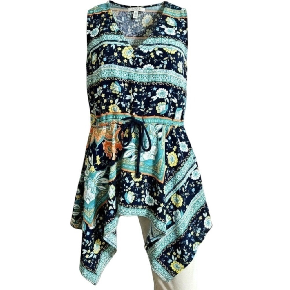 Hayden Los Angeles Tunic Top Babydoll Floral Boho Paisley Handkerchief Hem Small